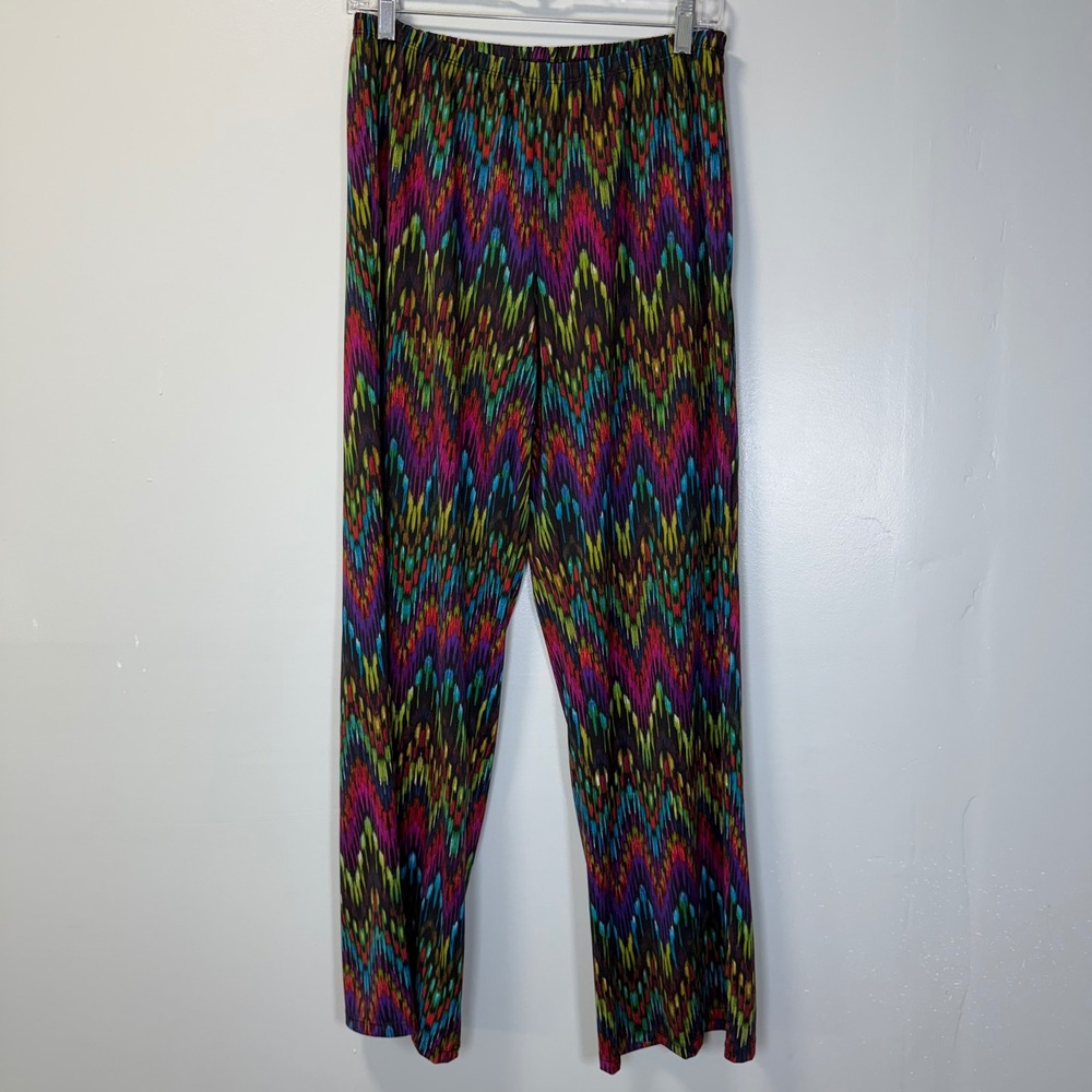 Sunny Leigh Womens Multicolor Chevron Boho Print Wide Leg Elastic Waist Pants M